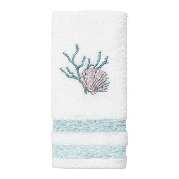 Avanti Linens Asciugamano Da Bagno Coastal Terrazzo – Cotone 100% – Bianco Con Ricamo Blu