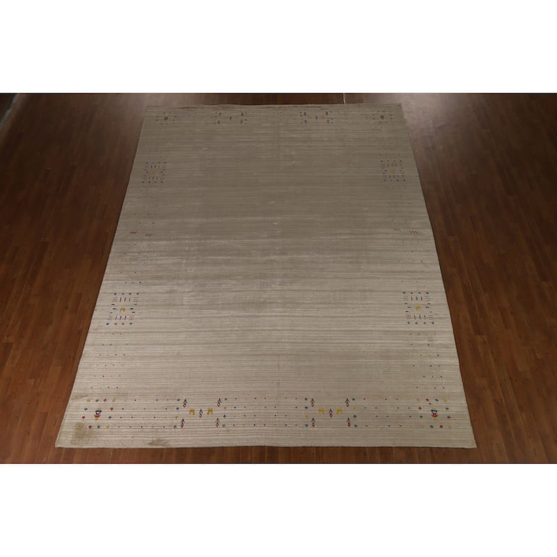 Hand Knotted Oriental 100% Wool Carpet Tribal Tribal Beige & Ivories Gabbeh Area Rug - 12' 5'' X 9' 3''