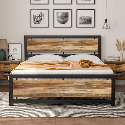 Bed Frame with Modern Wooden Headboard