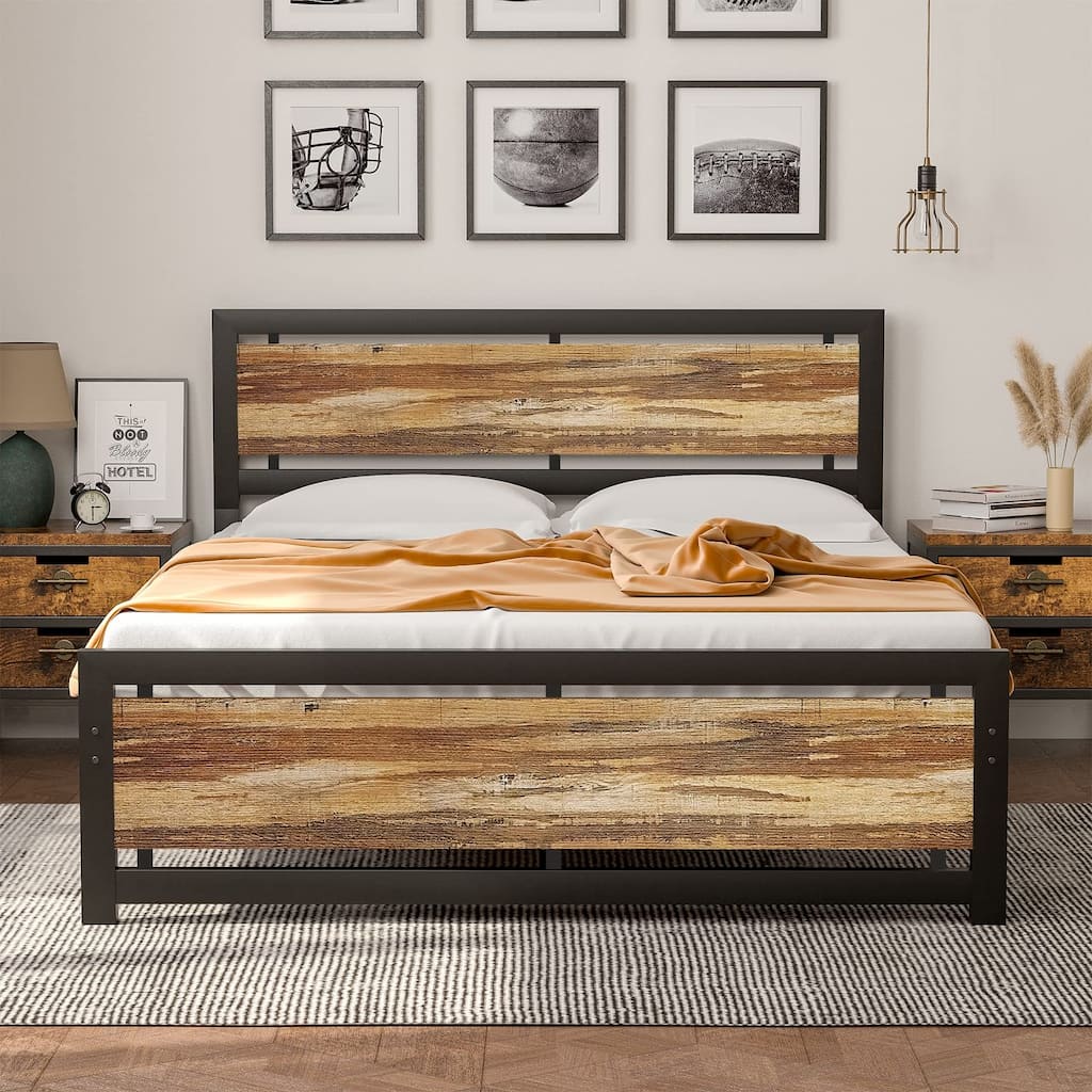 Bed Frame with Modern Wooden Headboard