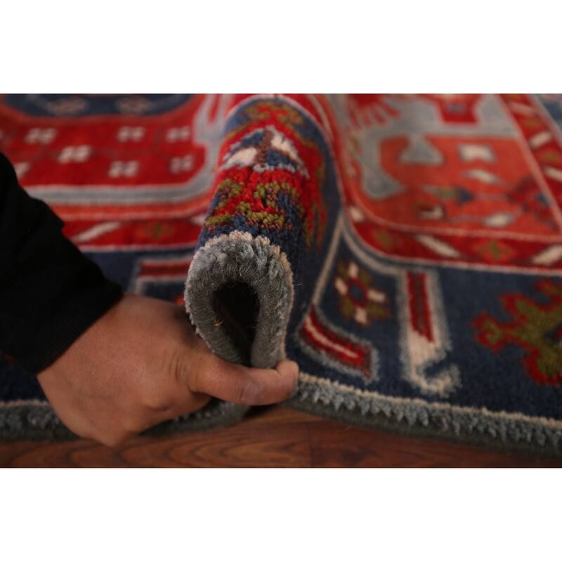 Geometric Kazak Indian Area Rug Handmade Wool Carpet - 4'0"x 5'11"