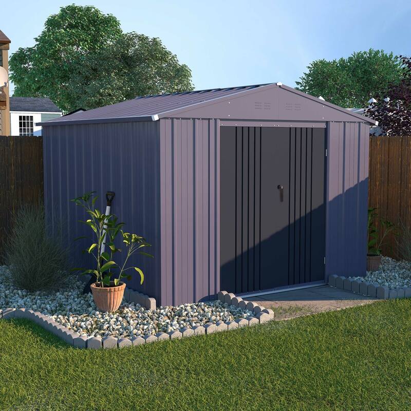 VEIKOUS Outdoor Metal Storage Shed with Lockable Door and Air Vents for Garden