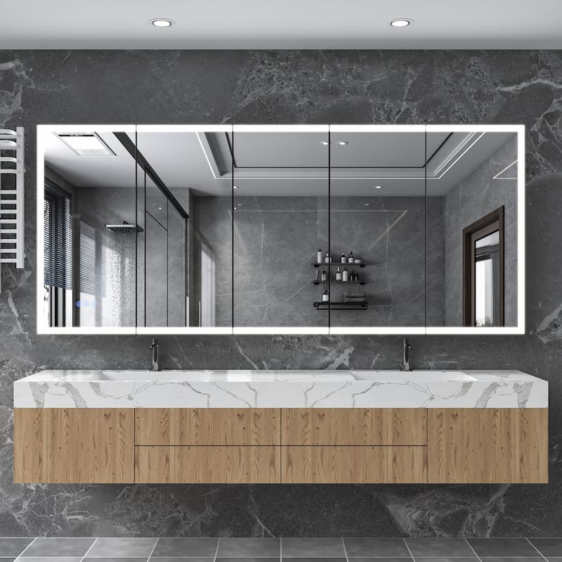 Modland 48–96 Inch LED Lighted Medicine Cabinet with Mirror, Large Bathroom Mirror Cabinet with Lights, Adjustable Shelves - 84x36