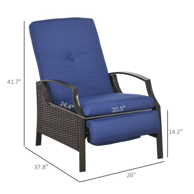 Outdoor Recliner Chair with Cushions Hand Woven PE Wicker Steel Frame Adjustable Three Position Patio Lounge Chair