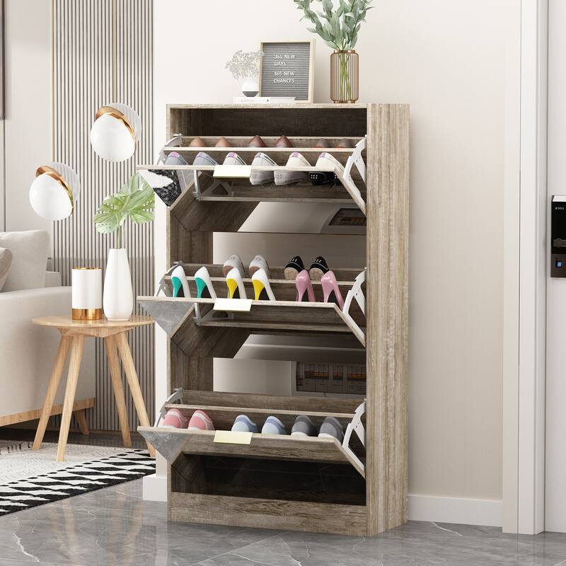 Timechee Mirrored Flip Drawer Shoe Cabinet Storage Cabinet Organizer