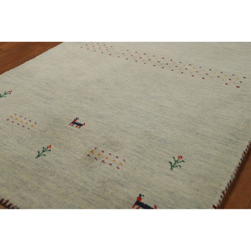 Hand Knotted Oriental 100% Wool Carpet Tribal Animal Pictorial Green Gabbeh Area Rug - 5' 0'' X 2' 11''