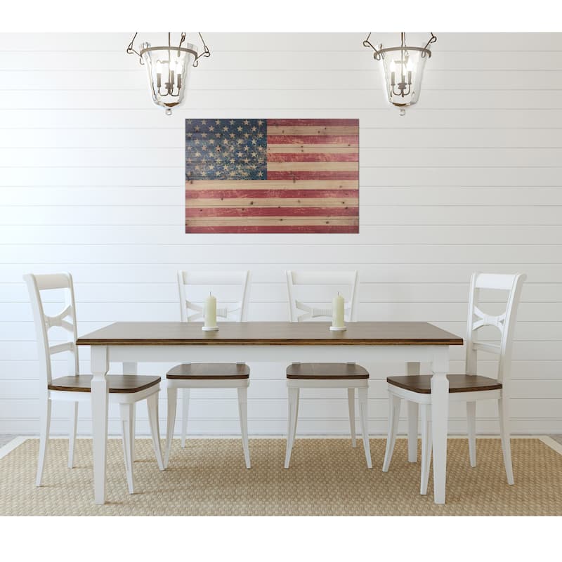 "American Flag" Vintage Print on Planked Wood Wall Art