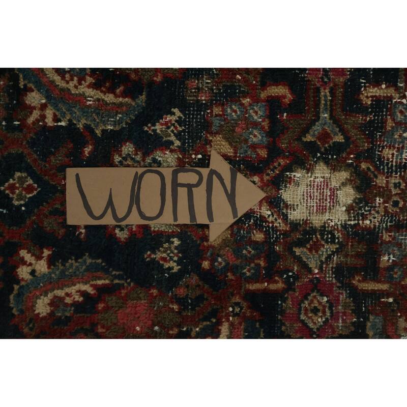 Hand Knotted Oriental 100% Wool Carpet Traditional Floral Navy Blue & Blues Malayer Runner Rug - 11' 4'' X 3' 7''