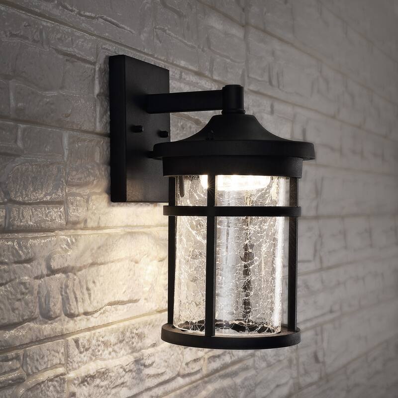 Minimo Outdoor Wall Lantern Crackled Glass/Metal Integrated LED Wall Sconce Black by JONATHAN Y