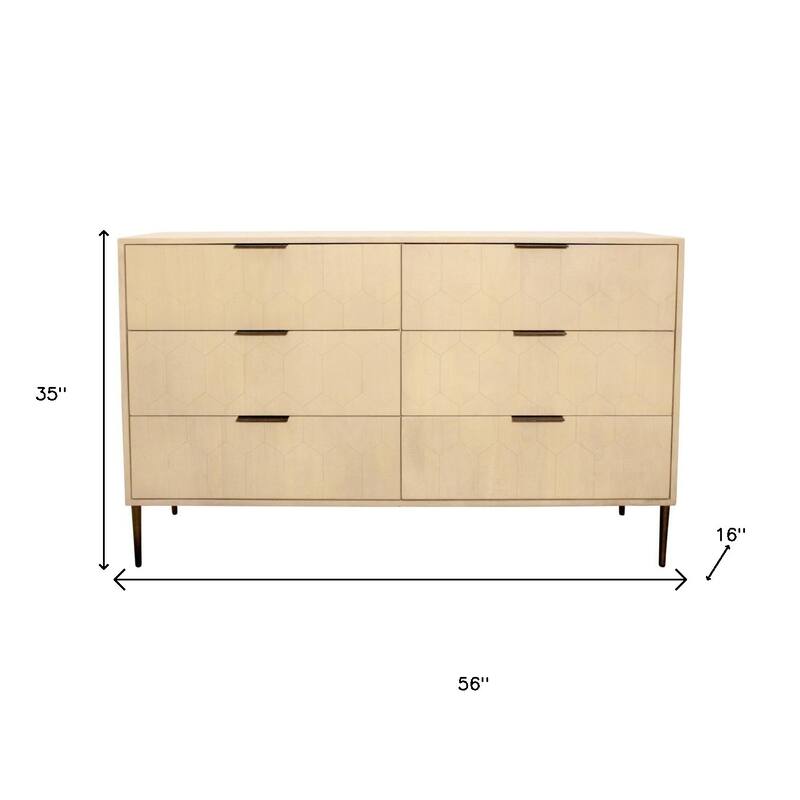 HomeRoots 56" Natural Solid Wood Six Drawer Dresser