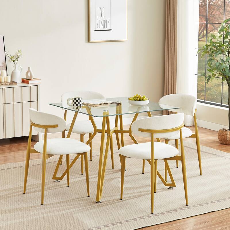 35.4-Inch Square Tempered Glass Dining Table - For 2-4 People, Space-Saving Small Kitchen Dining Table - Gold