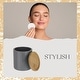 preview thumbnail 44 of 63, Sleek Cotton Pad Holder - Polyresin Bathroom Storage Container with Bamboo Lid - 4 L x 4 W x 4.6H