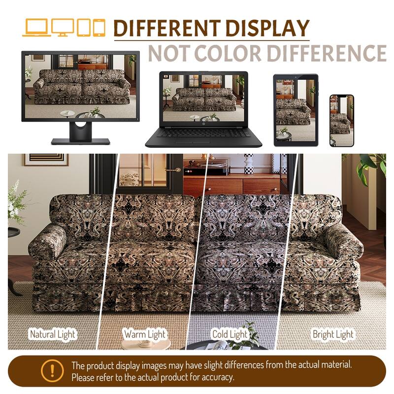 GDFStudio - Chenille Deep Seat 3-Seater 74" Sofa with Skirt Design