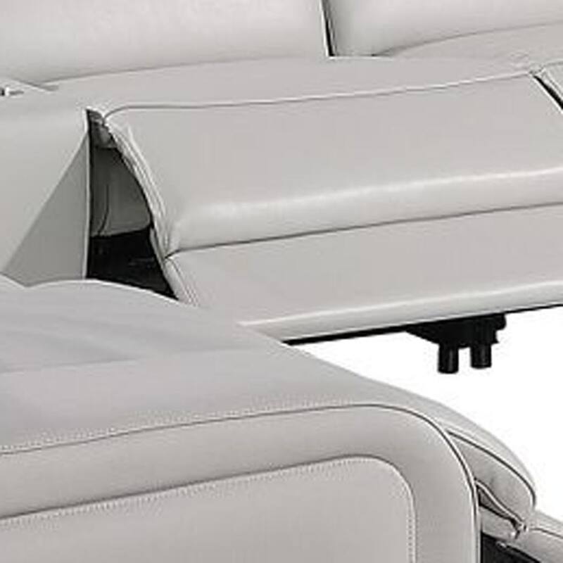 HomeRoots Light Gray Italian Leather Power Reclining U Shaped Ten Piece Corner Sectional With Console
