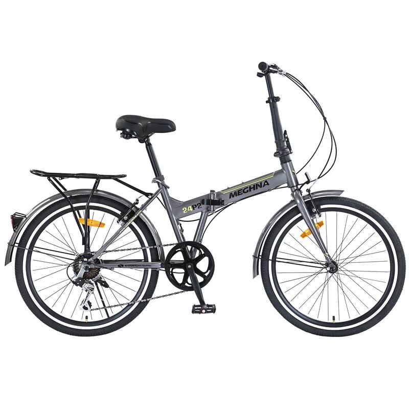 24" Folding City Bike, Shimano 7 Speed Road Cycling Bicycle with Dual V-Brake, Steel Frame for Teens, 16 Years and Up