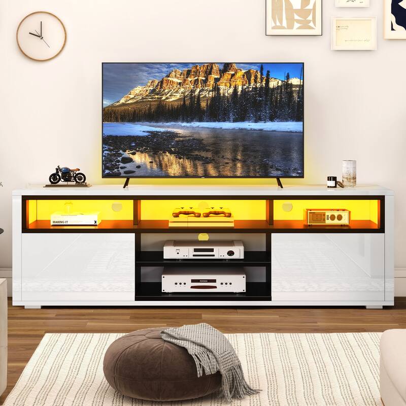 Moasis Modern Glossy LED TV Stand For TVs up to 70 inches, Entertainment Center & Media Console for Living Room