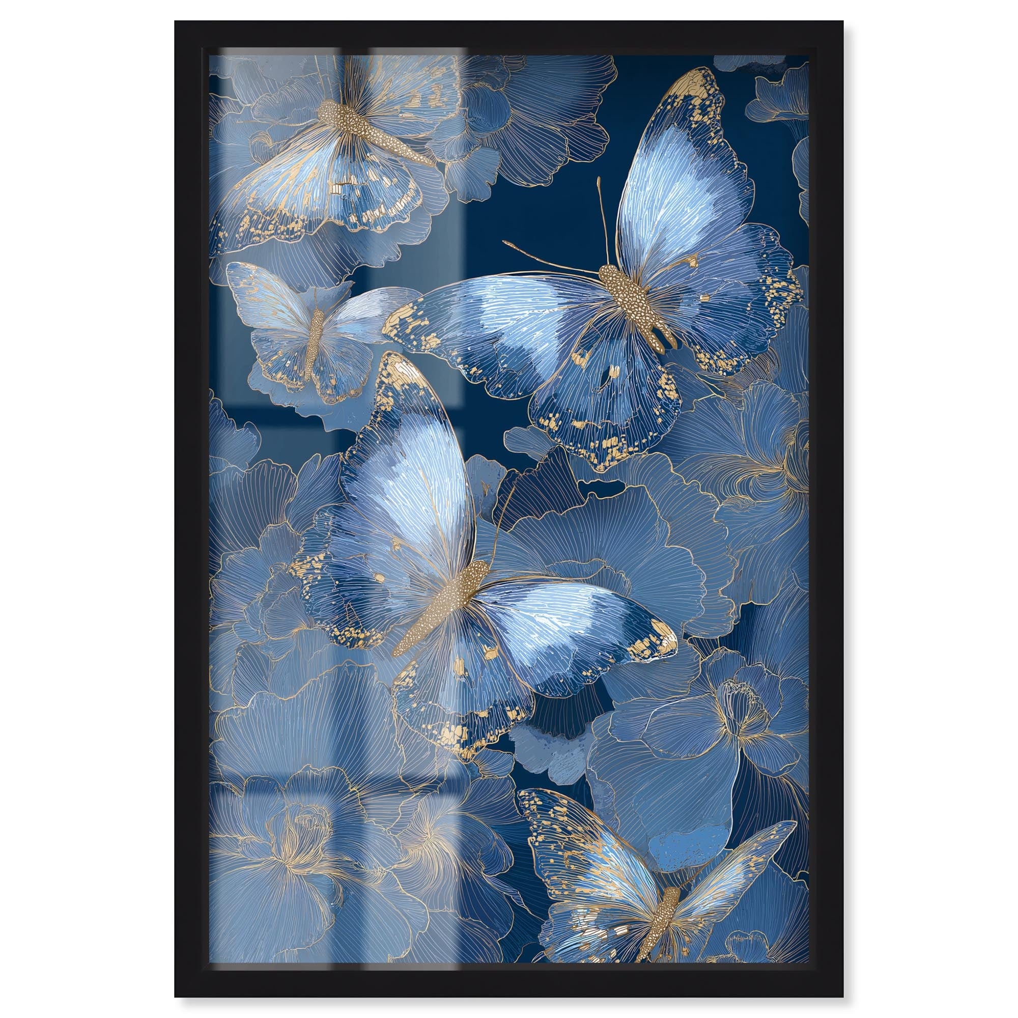 Golden Wings II Blue Wall Decor Shadowbox Print by Art Remedy