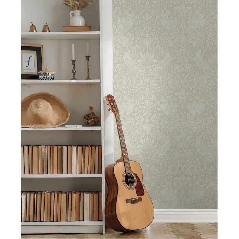 Seabrook Designs Tonal Bird Garden Prepasted Wallpaper