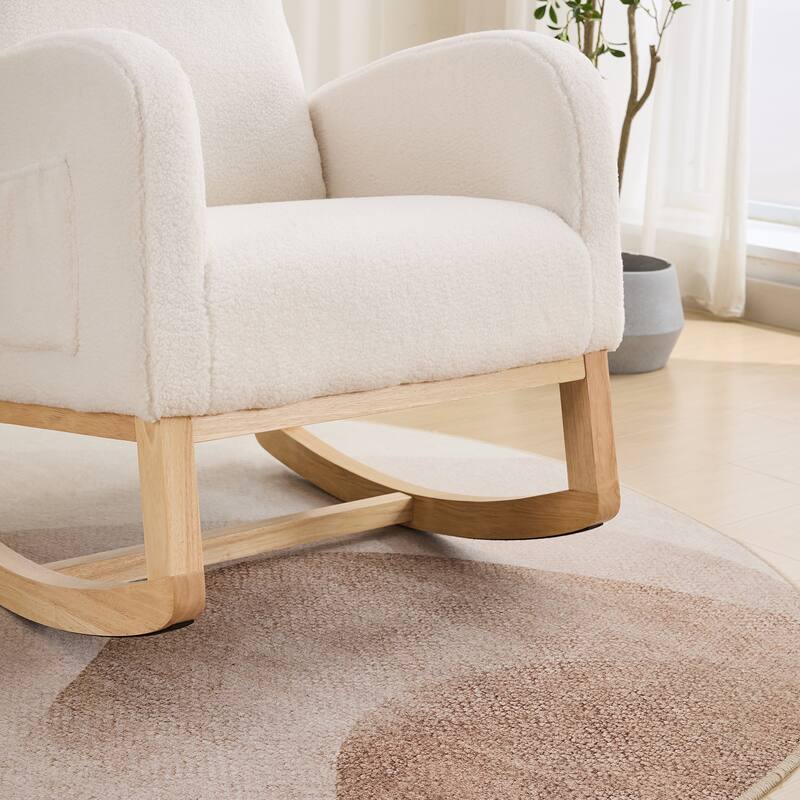Modern 27.17" High Back Rocking Chair with Side Pocket and Rubber Wood Legs