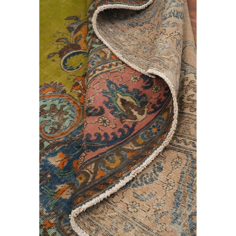 Hand Knotted Oriental 100% Wool Carpet Traditional Medallion Green Tabriz Area Rug - 13' 5'' X 9' 11''