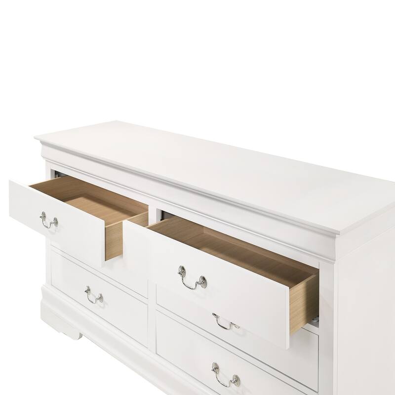Wooden Bedroom Dresser with 6 Drawers - 57" - White