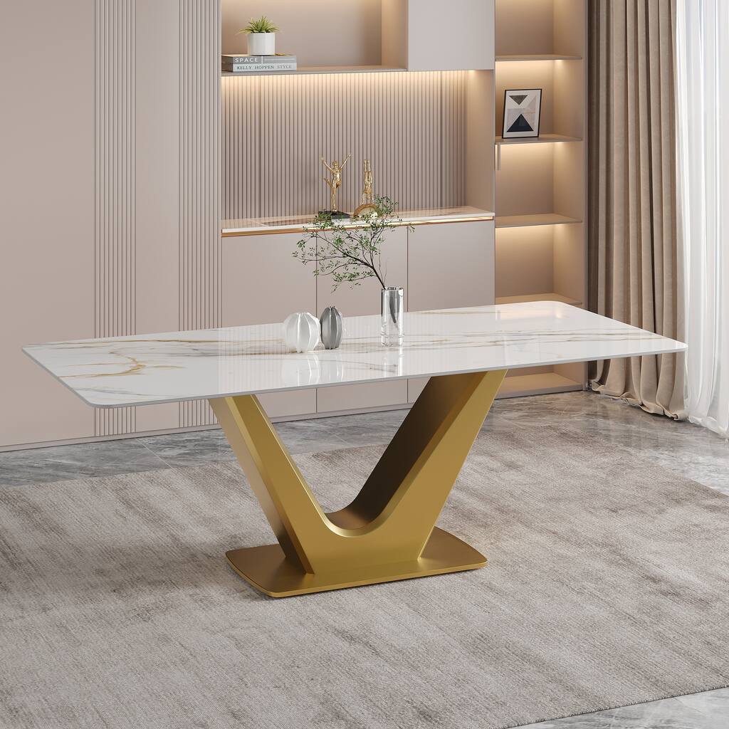 59" Round Sintered Stone Dining Table for 6-8, Glossy Pandora Table top ...