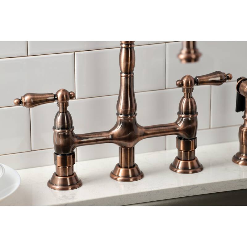 Kingston Brass Heritage Bridge Kitchen Faucet with Brass Sprayer