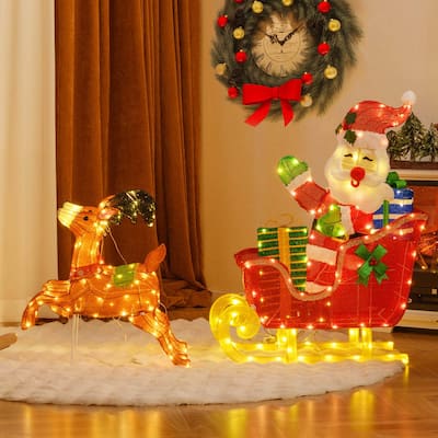 Costway Lighted Christmas Santa Claus with Reindeer LED Lights 12 - as pic shows - See Details