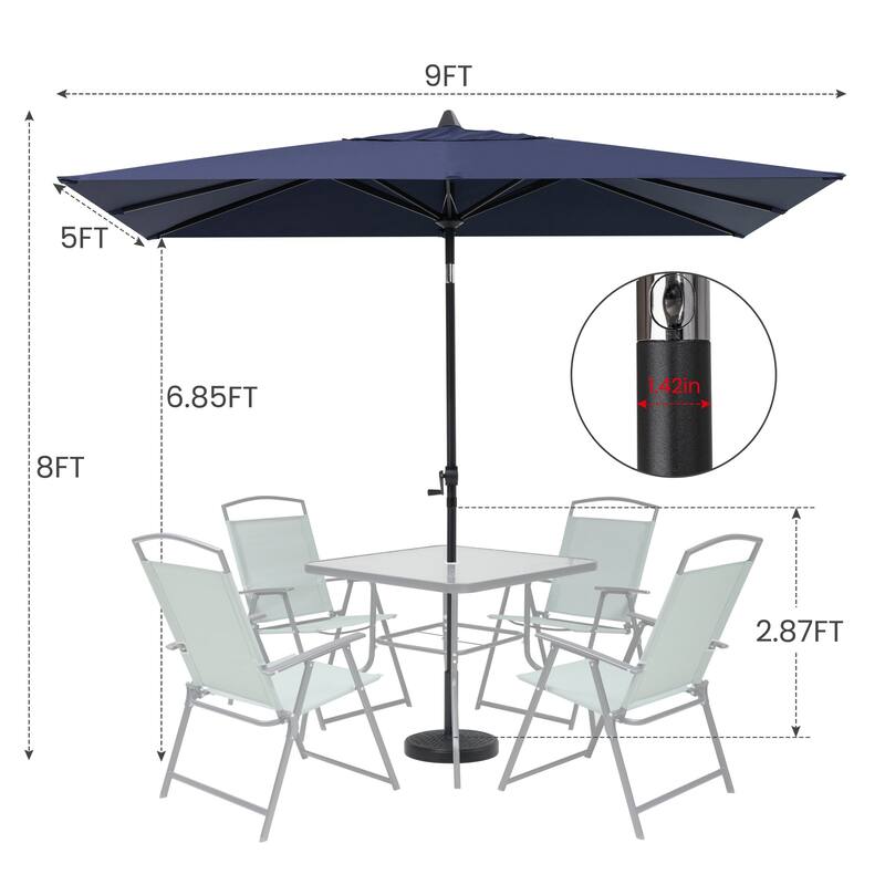 Crestlive 9 x 5 FT Crank-and-Tilt Patio Market Umbrella Outdoor Table Umbrella, Base Not Included
