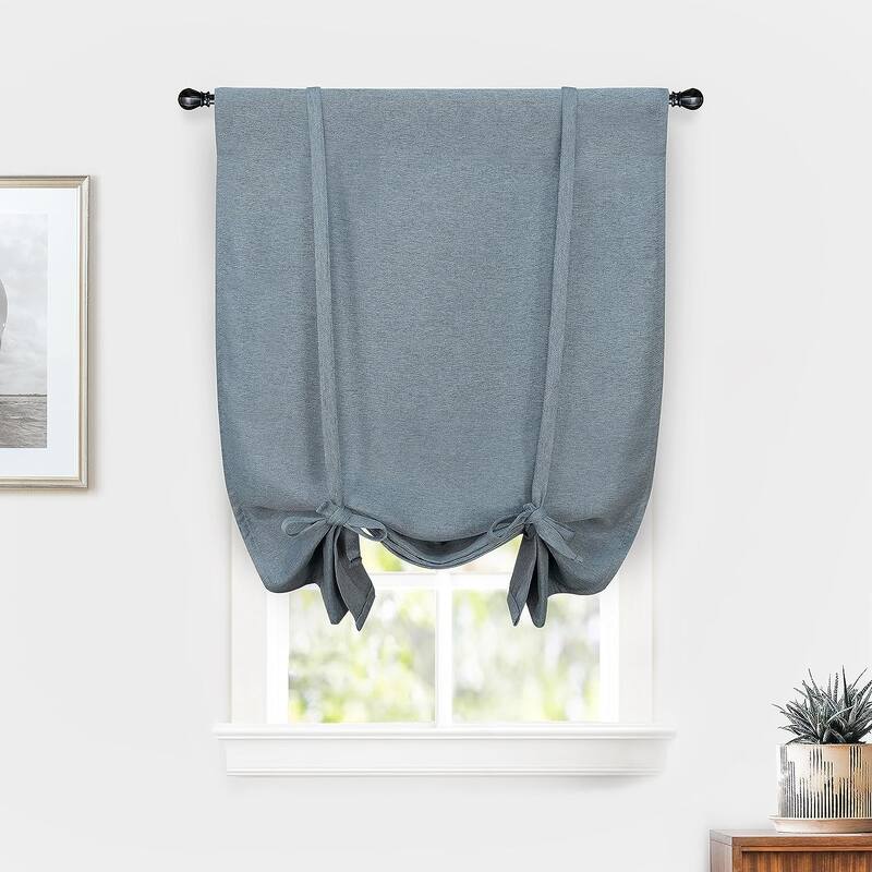 DriftAway Faux Linen Textured Solid Color Blackout Tie Up Curtain for Kitchen Adjustable Balloon Rod Pocket Window Curtains
