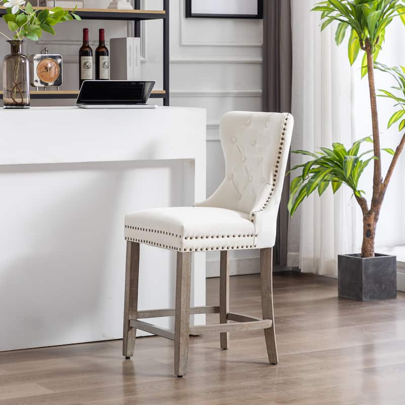 Carter 24" Wingback Tufted Nailhead Counter Stool with Antique Grey Legs