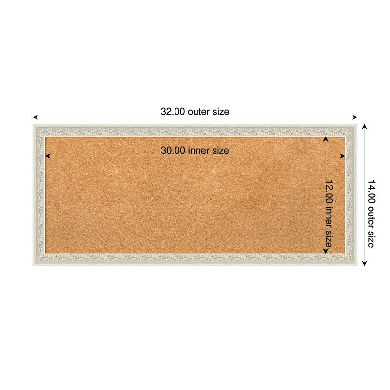 Bethany Silver Wood Framed Cork Board - Bulletin Board, Organization Board, Pin Board - Natural - 32 x 14 in