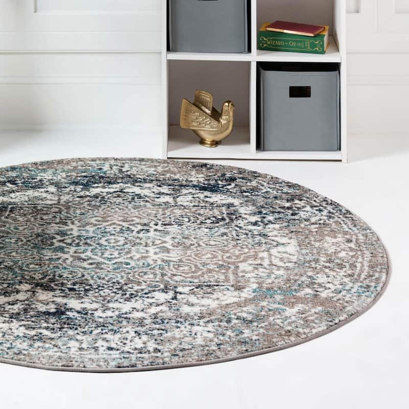 Traditional Brenda Collection Area Rug - Gray - 5' Round