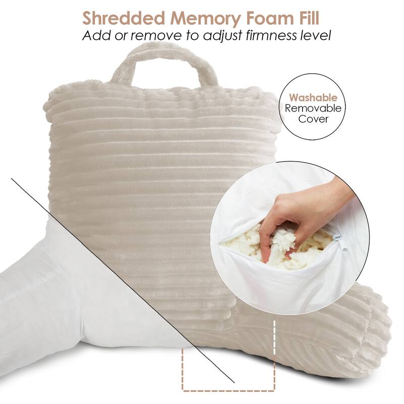 Nestl Cut Plush Striped Reading Pillow - Back Support Shredded Memory Foam Bed Rest Pillow with Arms
