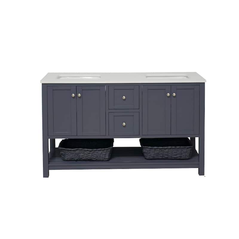 KitchenBathCollection Lakeshore 60" Double Bathroom Vanity with Engineered White Top