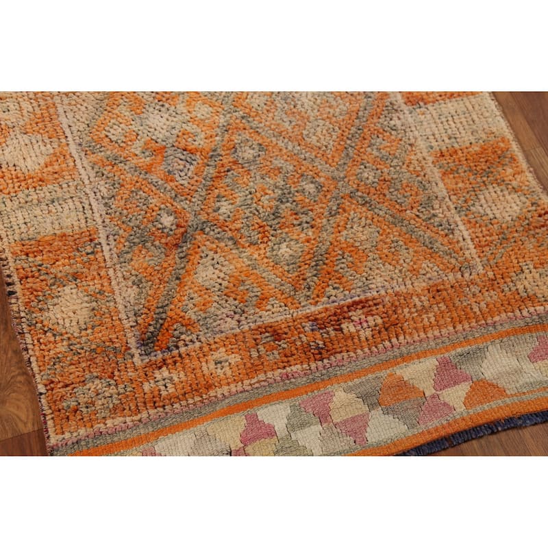 Geometric Oushak Oriental Vintage Runner Rug Handmade Wool Carpet - 2'6"x 8'0"