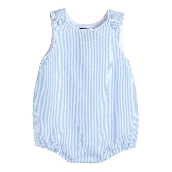 slide 2 of 4, Classic Light Blue Seersucker Bubble Romper