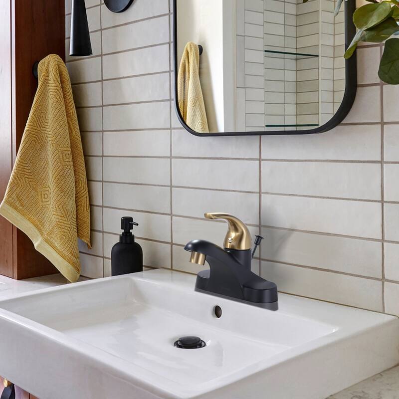 WOWOW 4 in. Centerset Single-Handle Low Arc Bathroom Faucet with Drain Kit