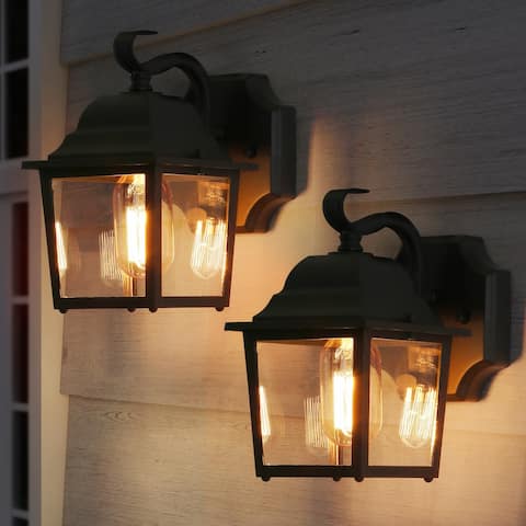2-Pack Matte Black Lantern Outdoor Sconce Barn Wall Light - L5.3" x H8" x E7"