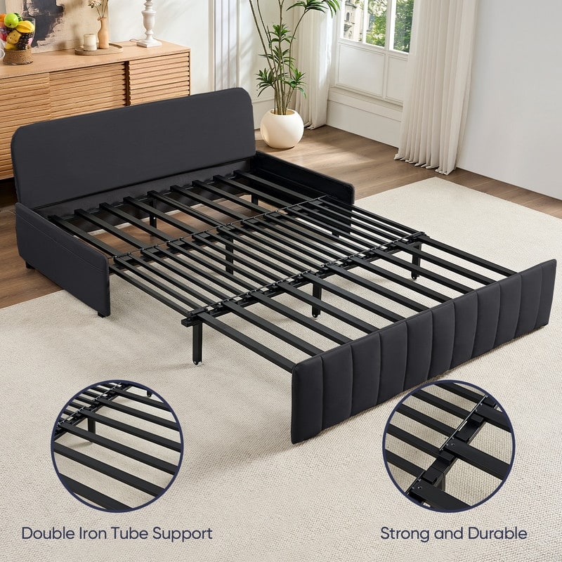 Mixoy Modern 62''Pull Out Sofa Bed,3-in-1 Pull Out Leathaire Fabric Sleeper Sofa Couch,Chaise Lounge,living room furniture
