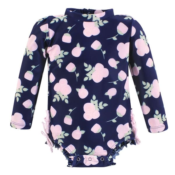 slide 1 of 1, Hudson Baby Girls Rashguard Baby Swimsuit, Navy Floral 12-18 Months - Navy Floral Baby