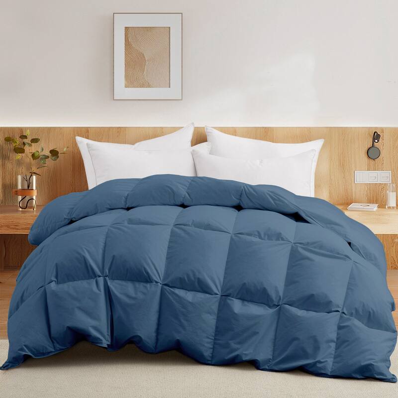 All Season 100% Cotton White Goose Feather Down Comforter with Pinch Pleat Design