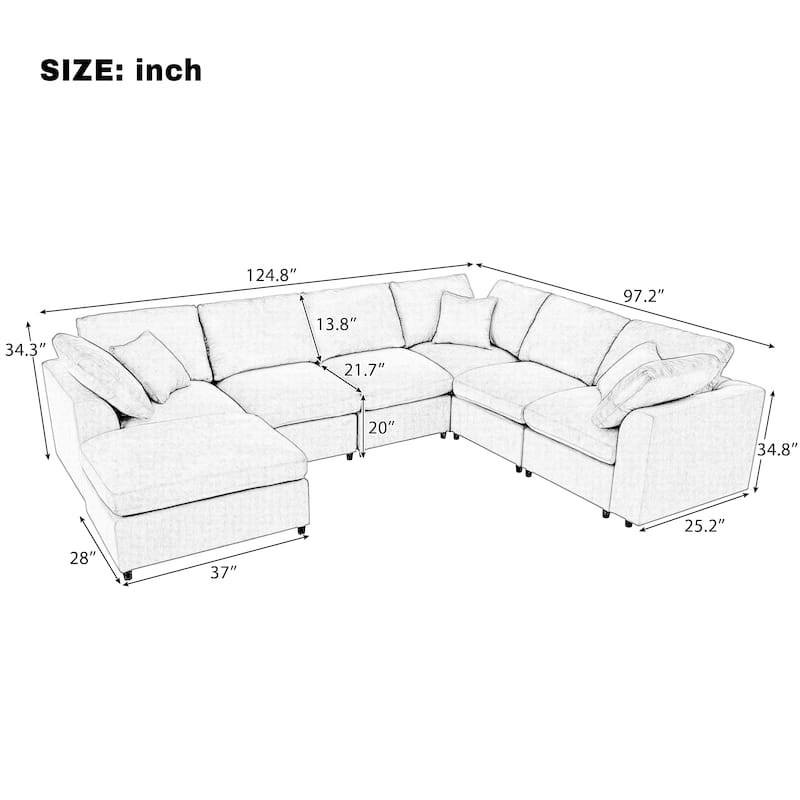 Roomfitters 124.8" 7-Seater Modular Sectional Sofa, Large Modern L-Shaped Upholstered Couch with Ottoman for Living Room, Beige