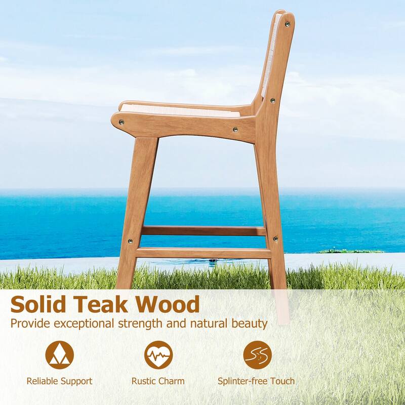 Gymax Outdoor Counter Height Bar Stool w/Teak Wood Frame Back &