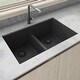 preview thumbnail 1 of 5, Ruvati 33 x 19 inch Granite Composite Quartz Undermount Low Divide Double Bowl Kitchen Sink - Midnight Black - RVG2385BK