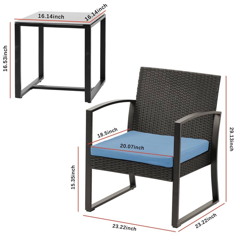 Aoodor 3-Piece Patio Furniture Set - Outdoor Rattan Wicker Chairs with Table, Sofa Set Including Cushions - N/A
