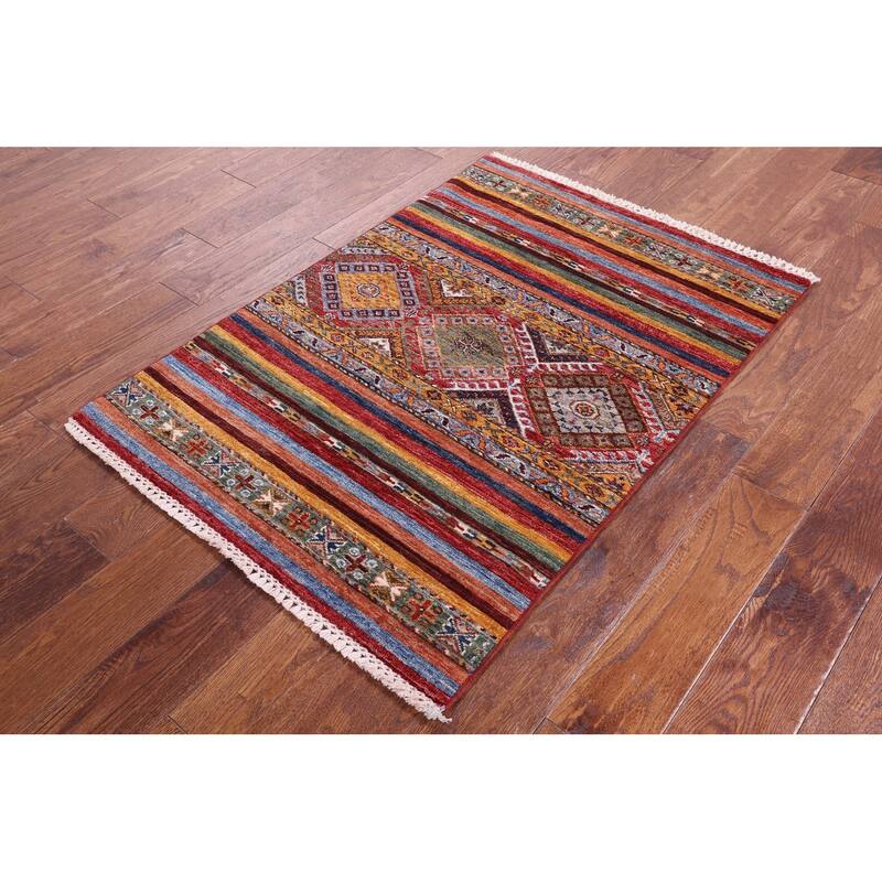 Golden Nile Khorjin Persian Gabbeh Hand Knotted Wool Rug - 2' 9" X 3' 11"