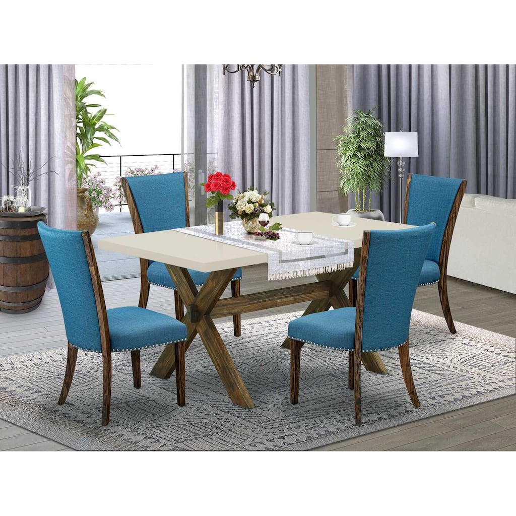 HomeStock 5-Piece Distressed Jacobean Finish Solid Wood Top Dining Table with 4 Parson Chair