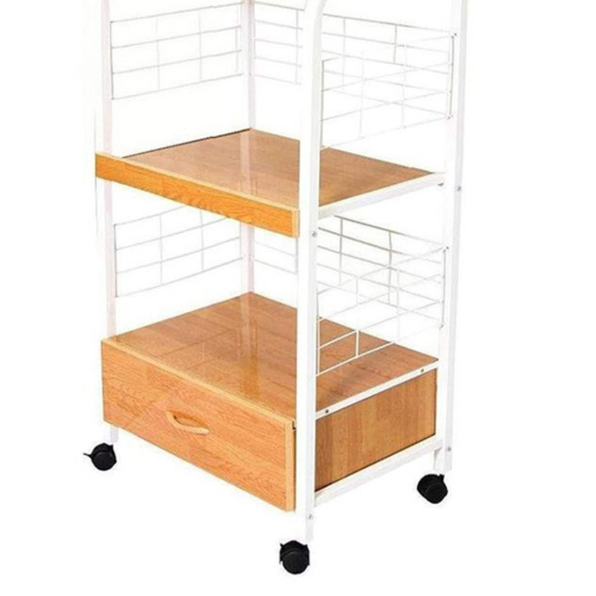 Tall Three Tier Microwave Kitchen Cart With Drawer And Outlet