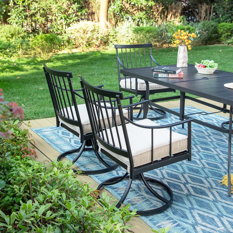 MAISON ARTS 7-Piece Patio Dining Set Steel Panel Table & 6 Dining Arm Chairs